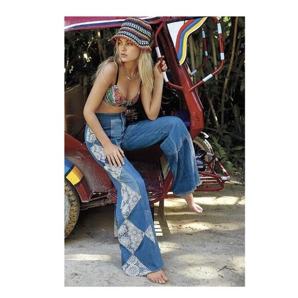 We The Free Denim - We The Free People Womens 26 Kaleidoscope Crocheted Lace Patchwork Jeans